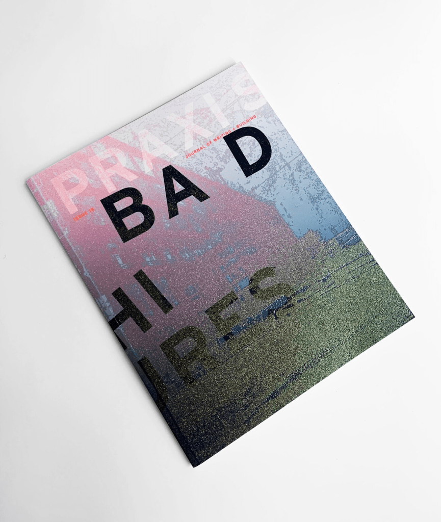 the cover of Bad architectures - a gradient image with blue, pink, and green, where it looks like the title (in black text) is dissolving into the background