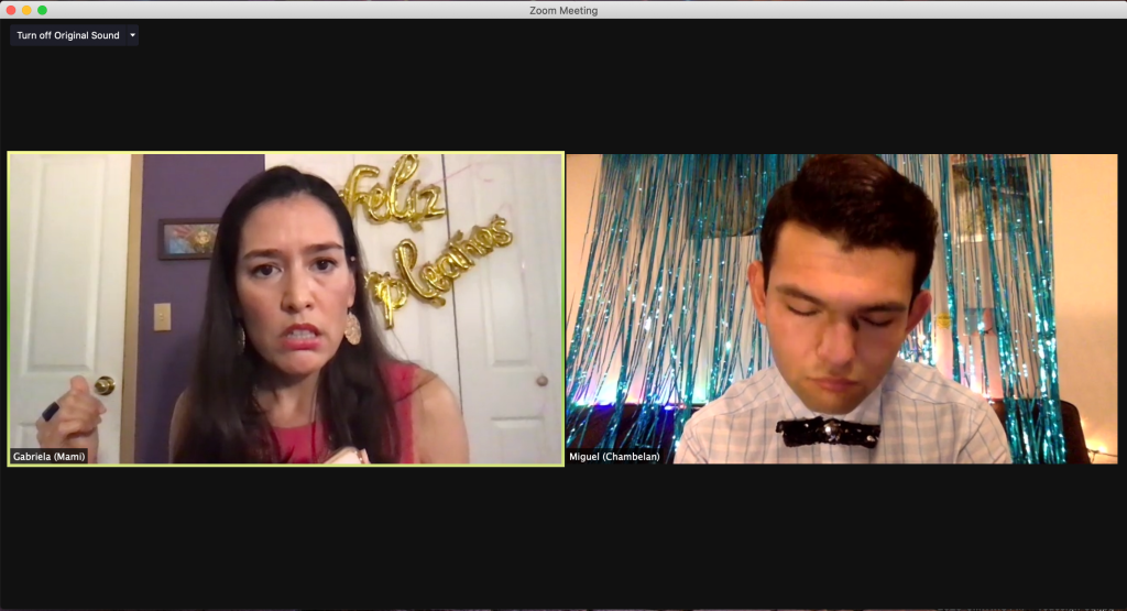 two videos next to each other show a woman with a concerned face, and a young man looking down at the floor, seemingly sad